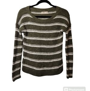 Hollister Women's Green White Striped Long Sleeve Cable Knit Sweater Size XS